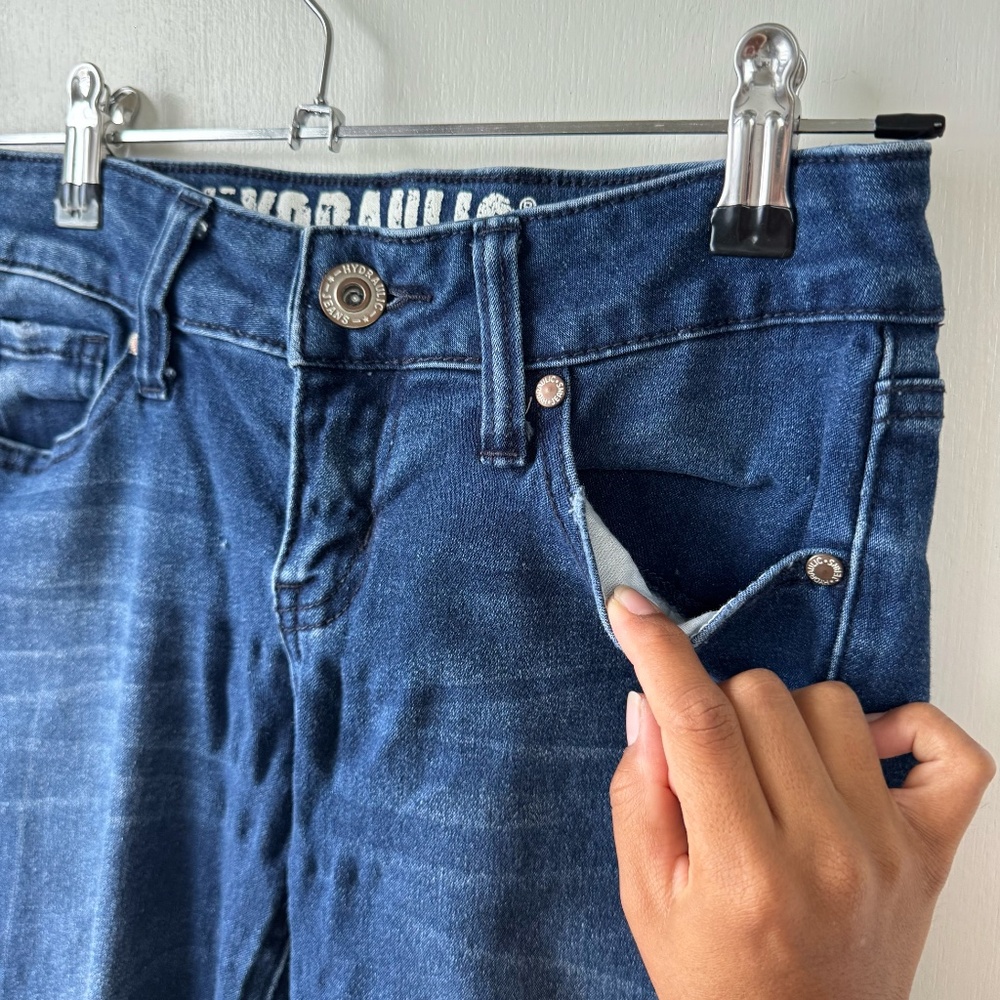 Hydraulic deep blue jeans women size 1/2 shown from multiple angles to show true - Picture 9 of 9
